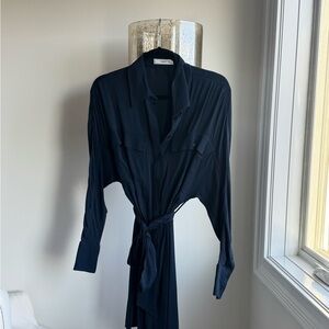 Mango Navy Button-Up Dress